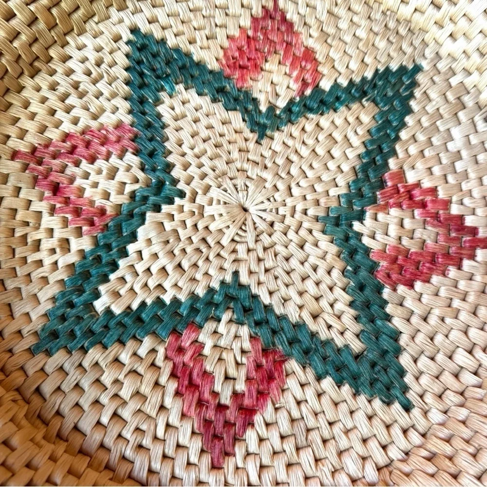 Handwoven Decorative Wicker Basket – Star Design – 16” Round Tray Style